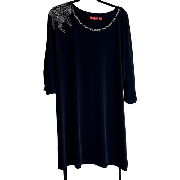 Elle Midi Dress Women Size XL Black Scoop Neck Stretchy New Bead Embellishments - Picture 1 of 13